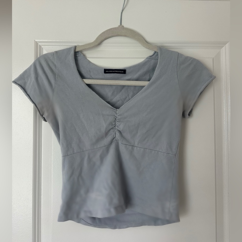Brandy Melville Light Gray V-Neck Top